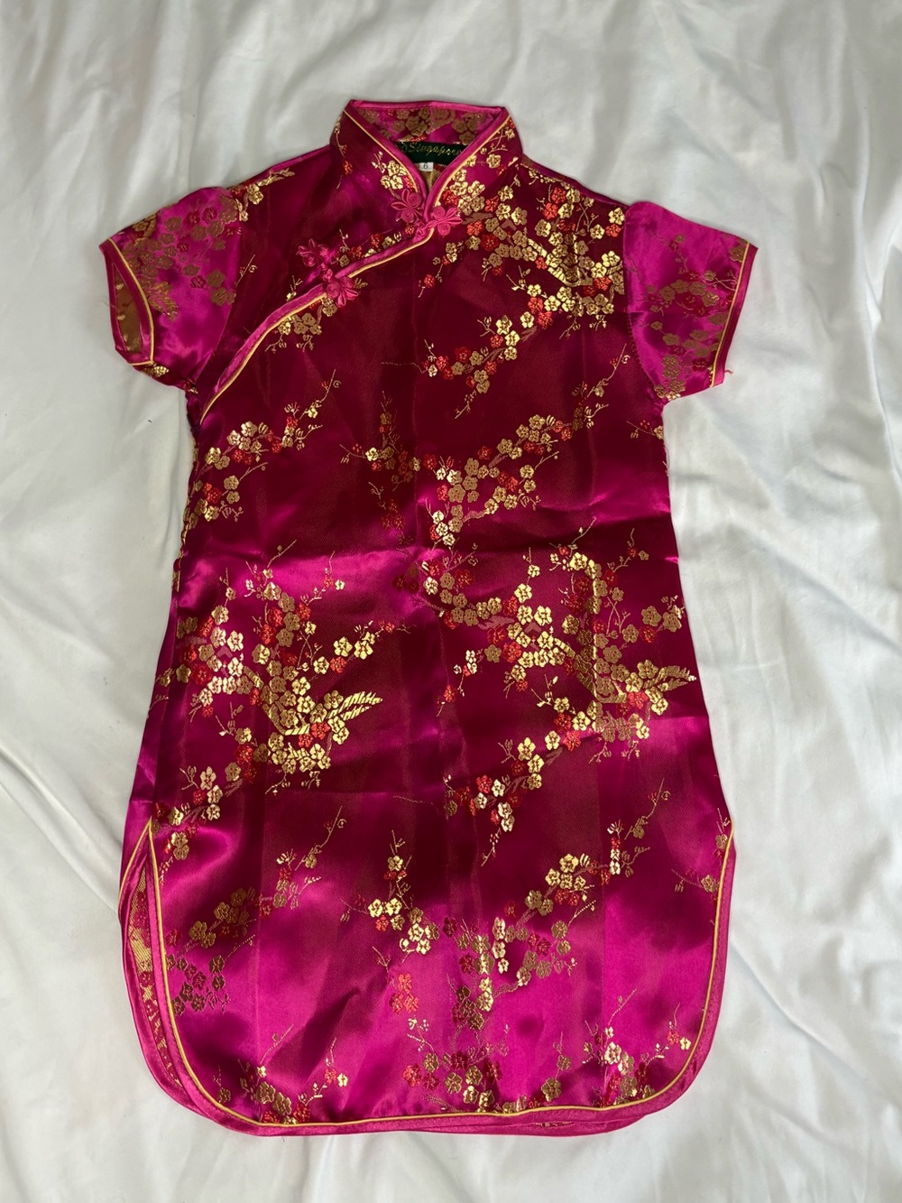 Pink Gold Floral Satin Cheongsam Dress